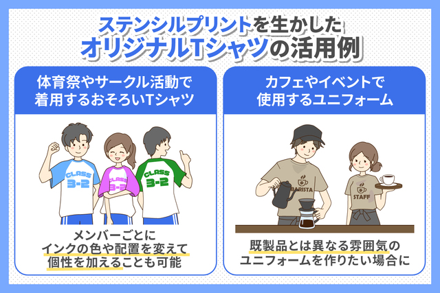 ステンシルプリントを生かしたオリジナルTシャツの活用例